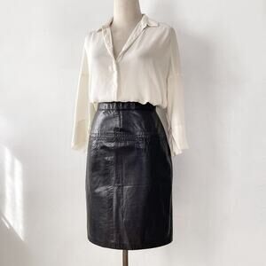 Vintage Pia Rucci Genuine Leather Bodycon Skirt Black Size 10 Over The Knee